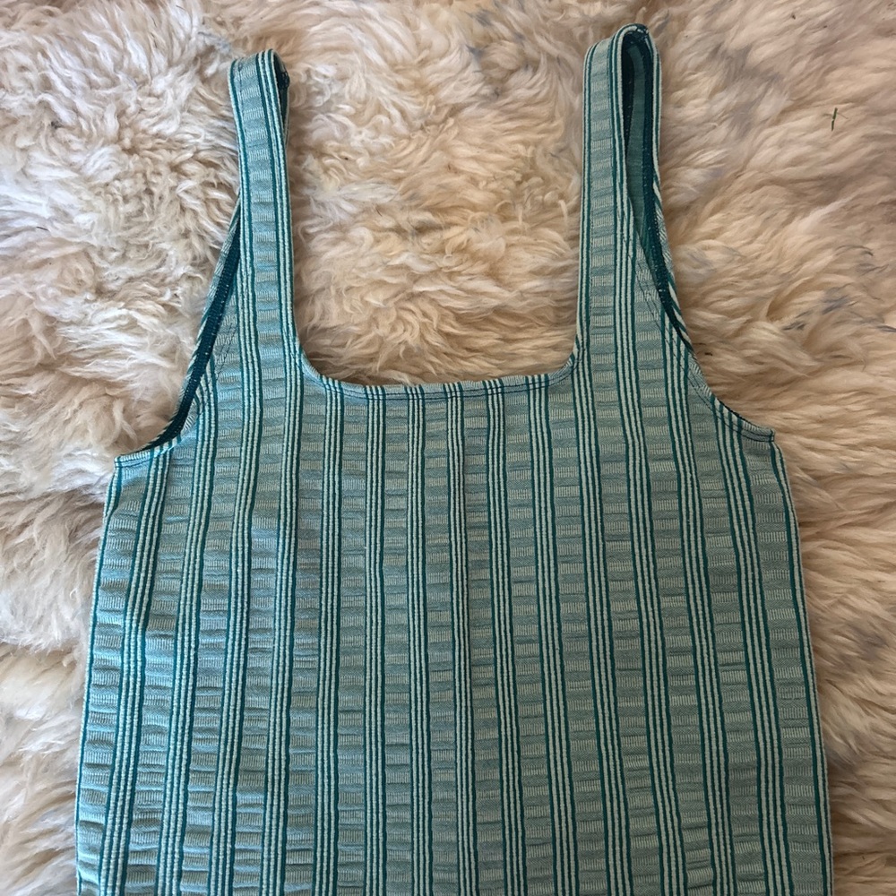 Anthropologie Teal Striped Square-Neck Crop Tank